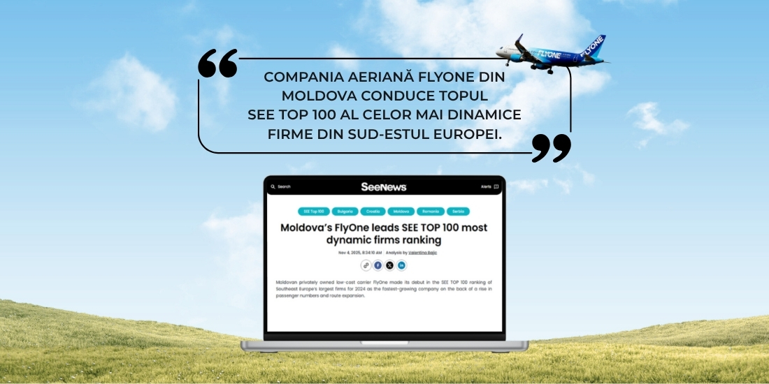 FLYONE: lider in clasamentul “SEE TOP 100 - cele mai dinamice companii din Europa de Sud-Est”